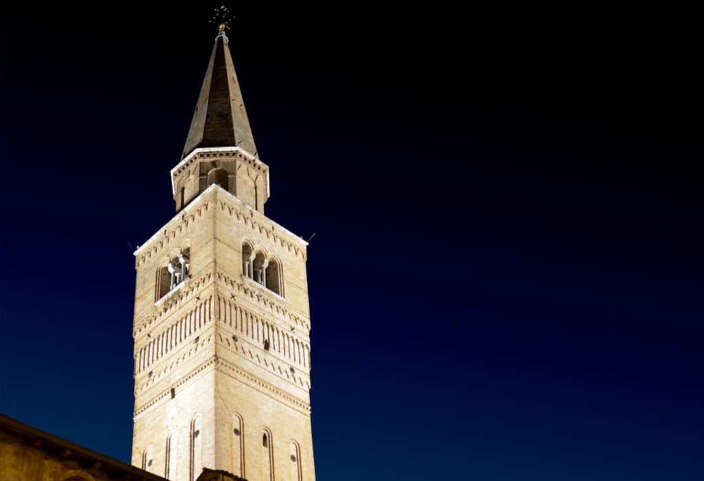 Pordenone St. Mark's Bell Tower night view - building lighting design