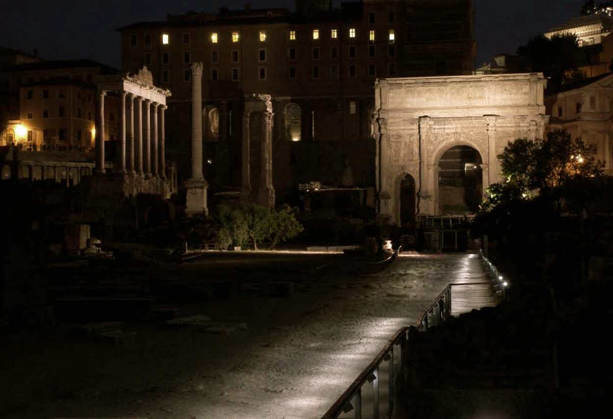 Rome Imperial Forums night view main route - museum lighting design