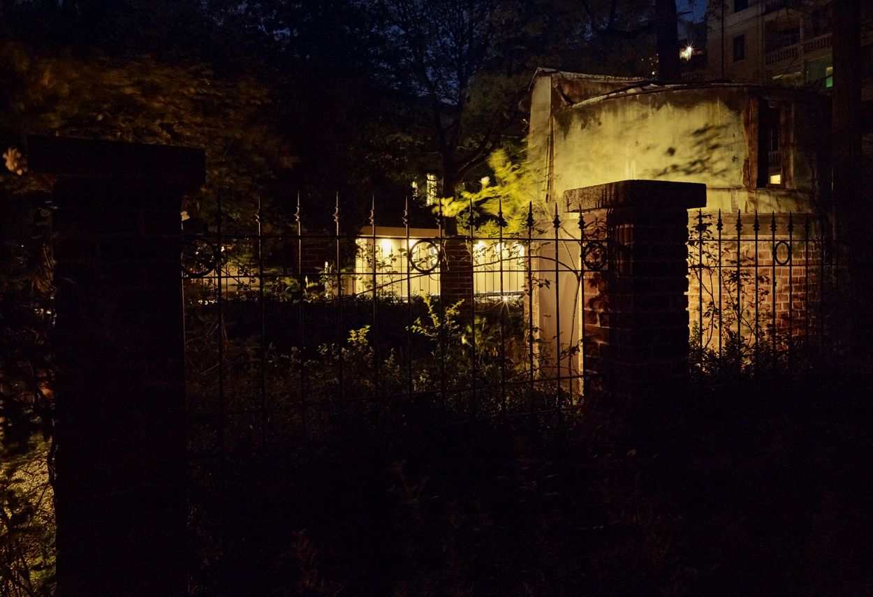 Italy Milan Brera Botanical Garden entrance - building lights