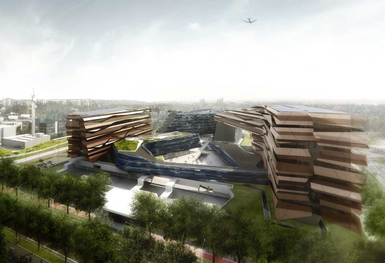 Italy San Donato ENI Headquarters bird's eye view - architectural lighting