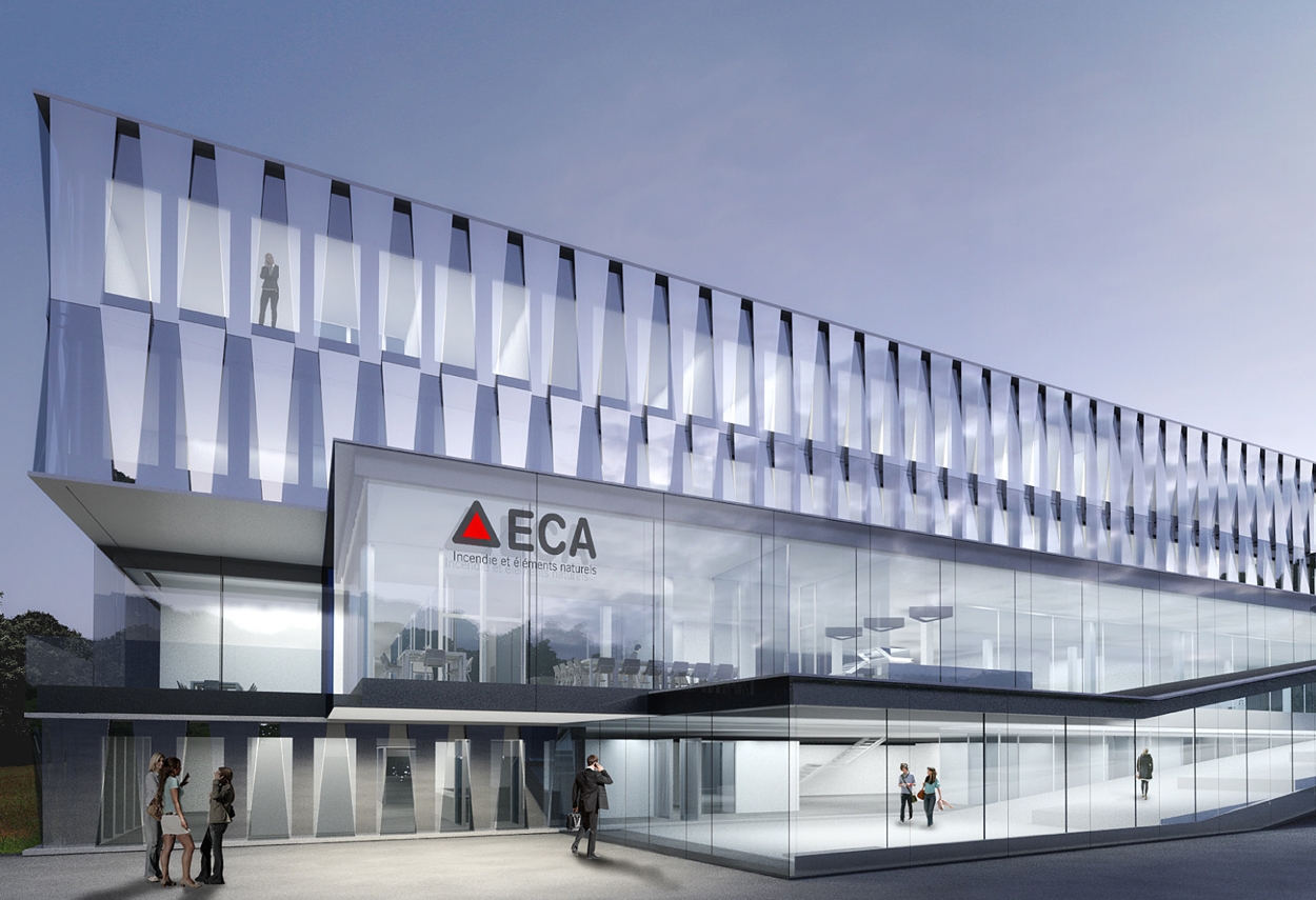 Lausanne ECA Headquarters: external view - architectural lighting