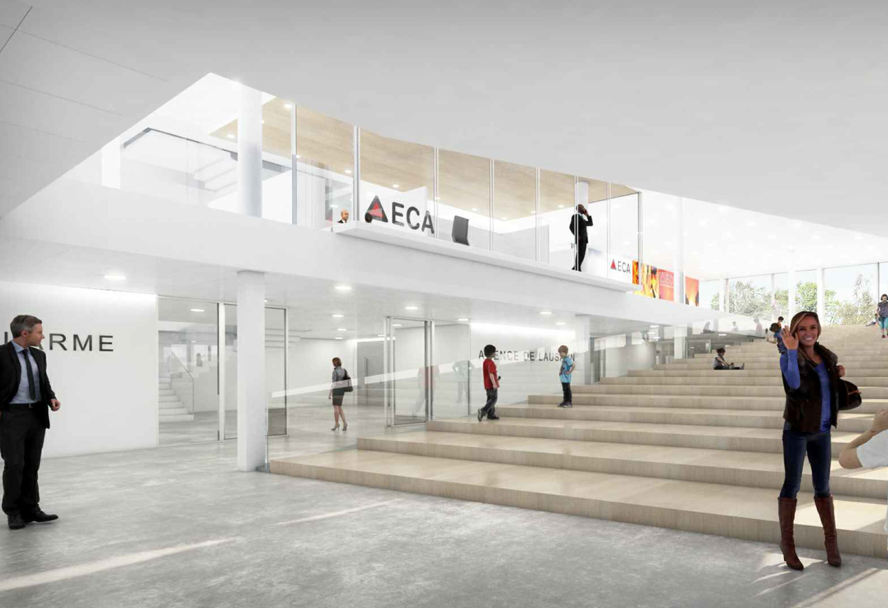 Lausanne ECA Headquarters main entrance - architectural lighting