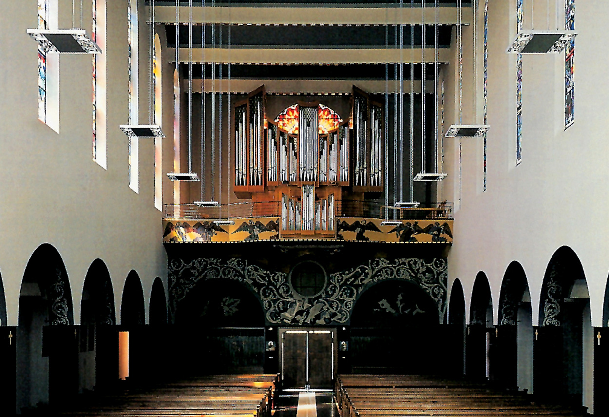 St. Pierre Church in Fribourg Lighting frontal view