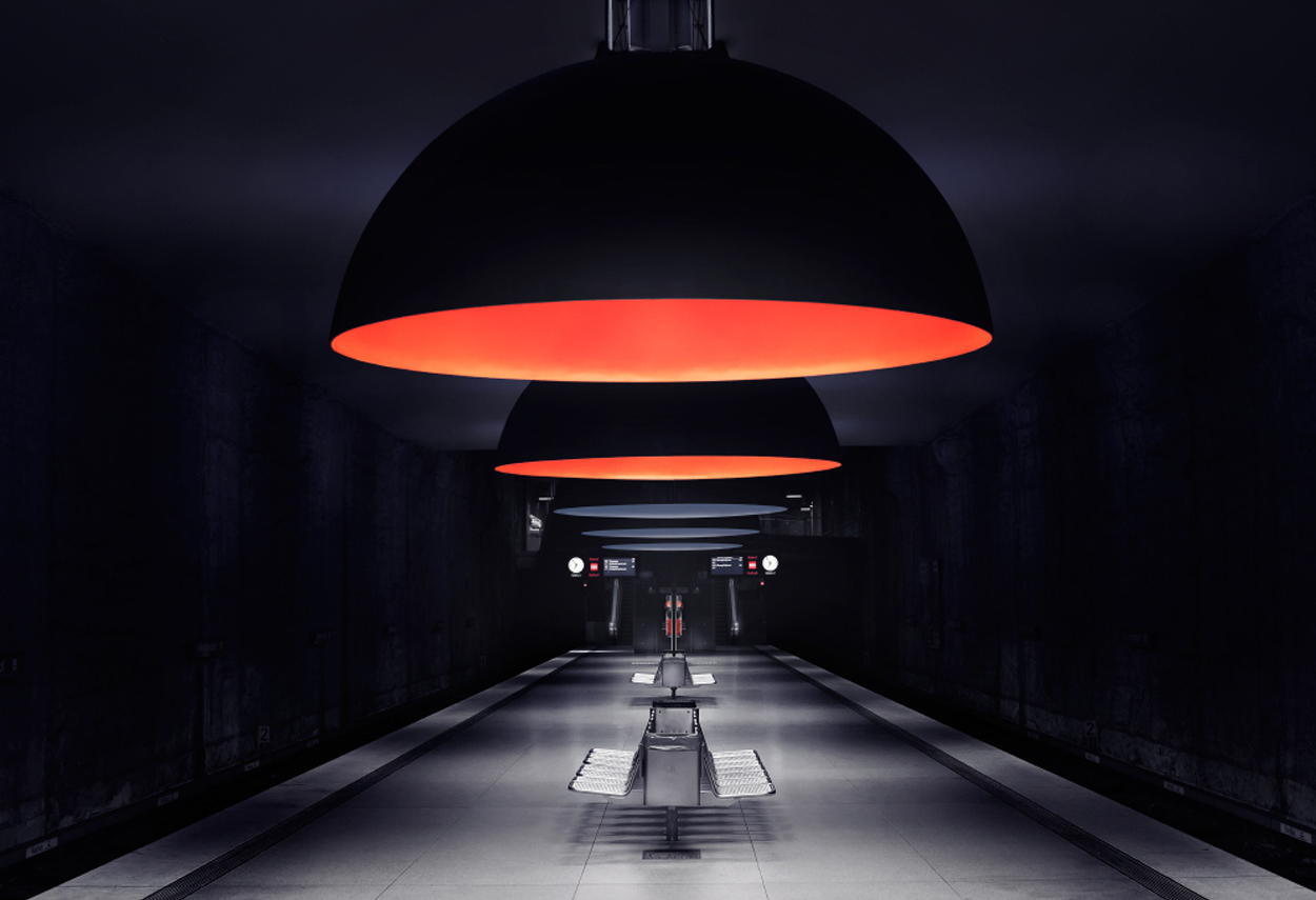 The illuminated subway station
