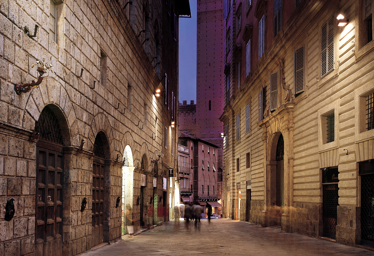 The historic center of Siena illuminated