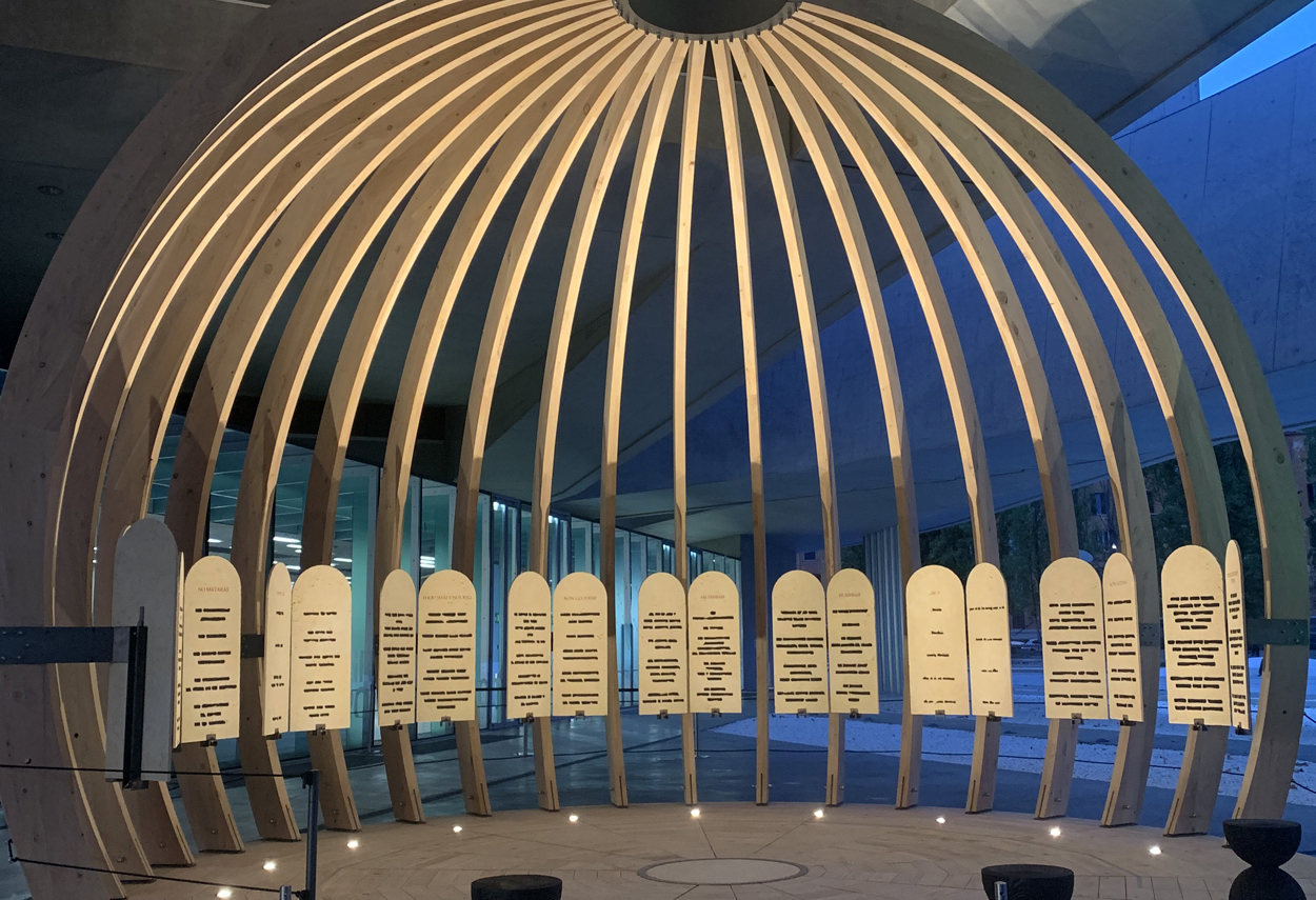 Installation created by Mario Botta, lighting by Piero Castiglioni for the works of Emilio Isgrò at the MAXXI