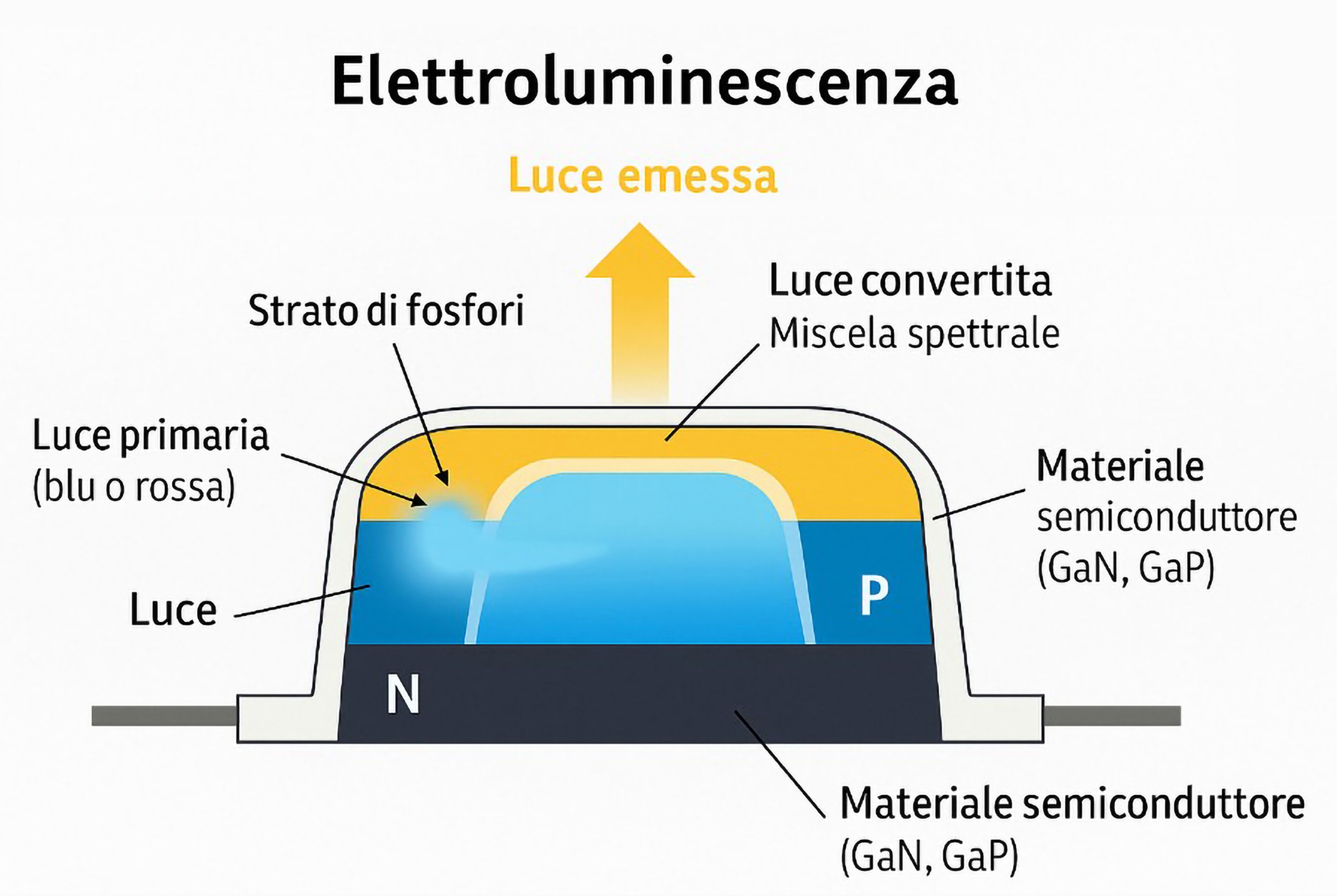 Lighting Design e funzionamento dei LED Elettroluminescenza Materiali e Spettro Luminosooria della Luce